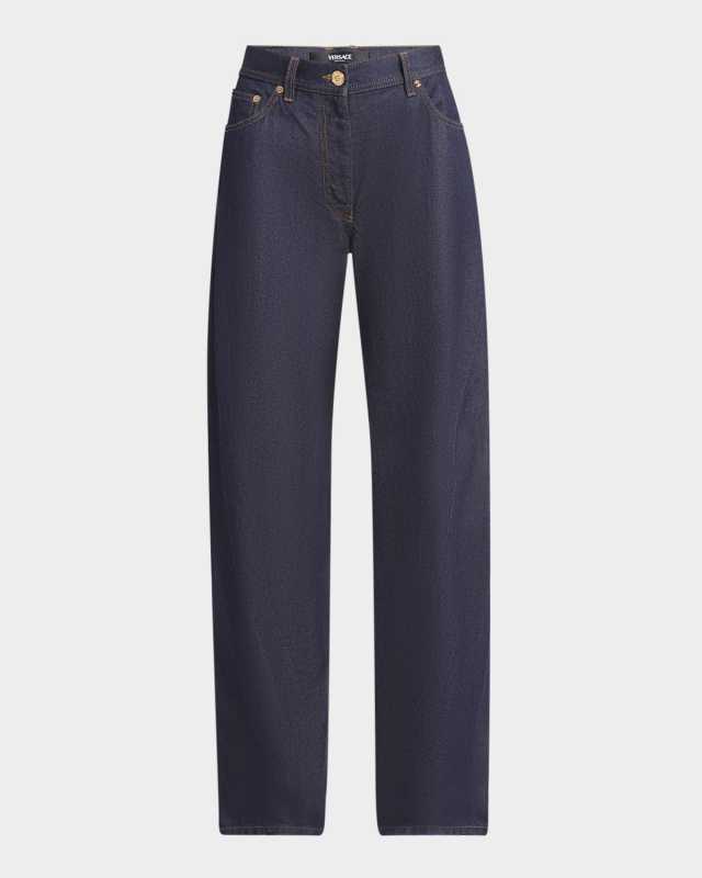 High-Rise Indaco Dark Wash Denim Barrel-Leg Pants